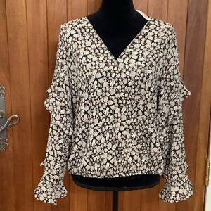 Max Studio Floral V-Neck Blouse - Black and Cream